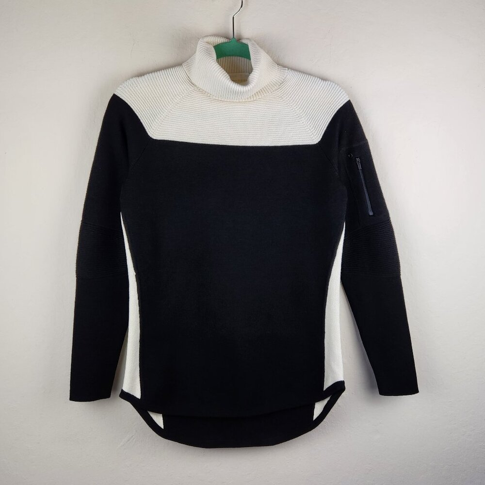 Athleta Merino Wool Blend Ribbed Colorblock Turtleneck Summit Sweater sz S